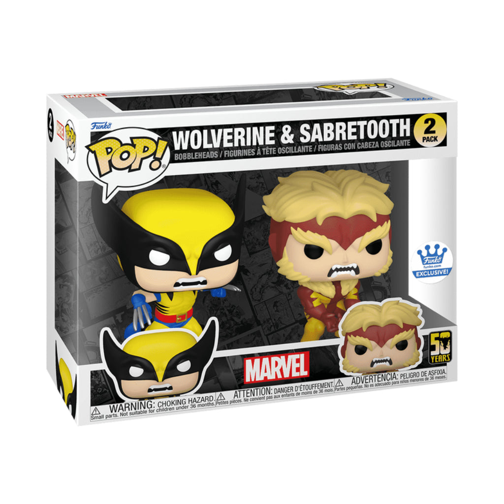 FUNKO POP MARVEL COMICS 50 YEARS X-MEN WOLVERINE AND SABERTOOTH 2 PACK