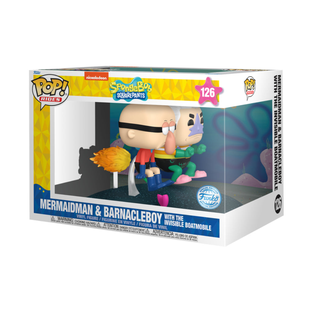 FUNKO POP RIDES DLX ANIMATION SPONGEBOB SQUAREPANTS MERMAIDMAN AND BARNACLEBOY WITH THE INVISIBLE BOATMOBILE 126
