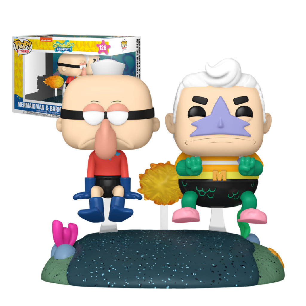 FUNKO POP RIDES DLX ANIMATION SPONGEBOB SQUAREPANTS MERMAIDMAN AND BARNACLEBOY WITH THE INVISIBLE BOATMOBILE 126