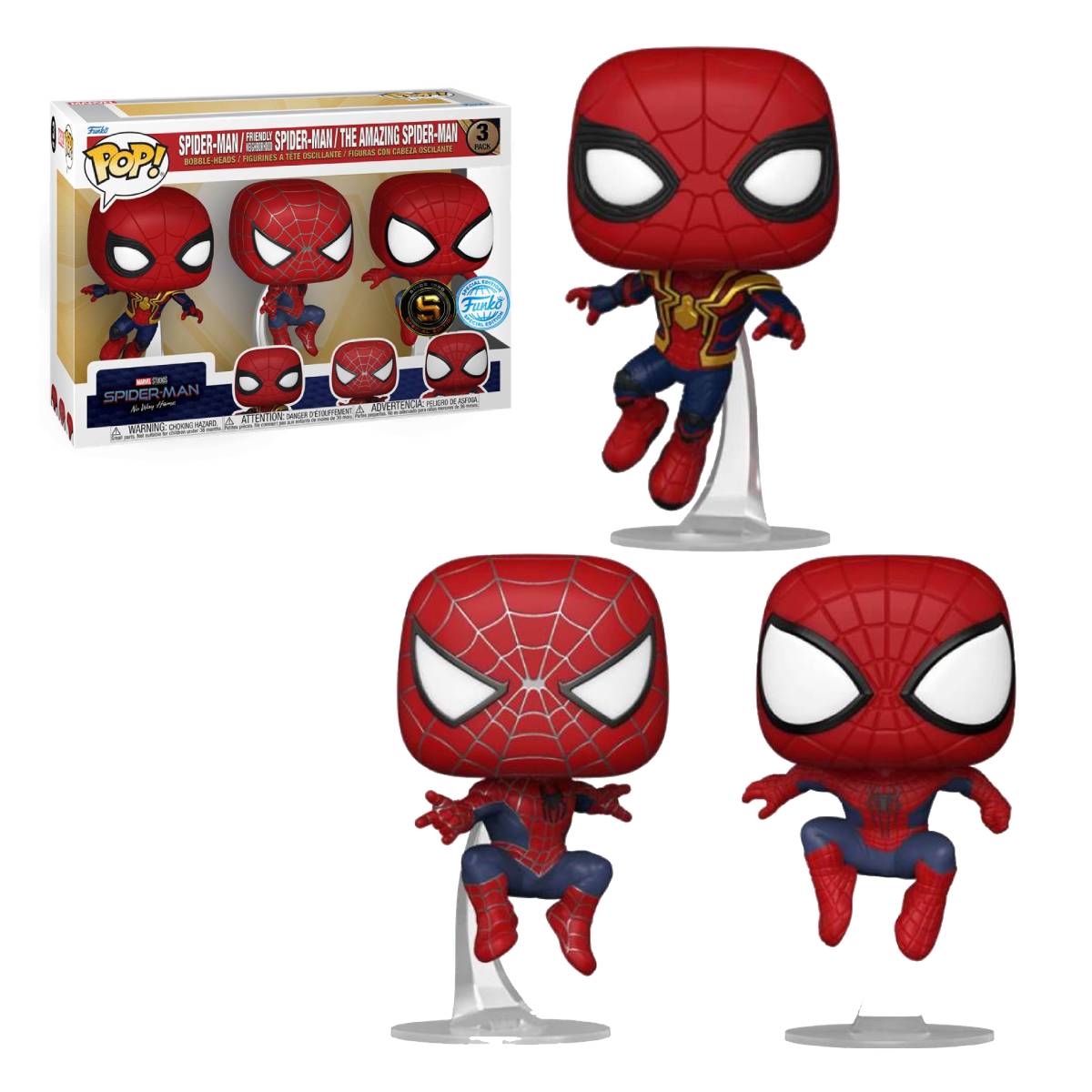 FUNKO POP MARVEL MOVIES SPIDERMAN NO WAY HOME SPIDERMAN 3 PACK EXCLUSIVO