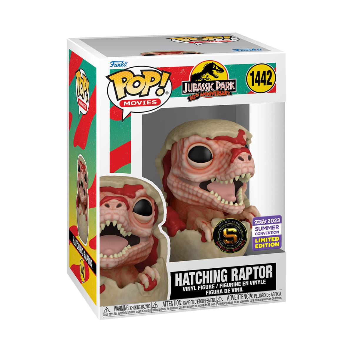 FUNKO POP MOVIES JURASSIC PARK HATCHING RAPTOR SDCC 2023 EXCLUSIVO SAHARIS