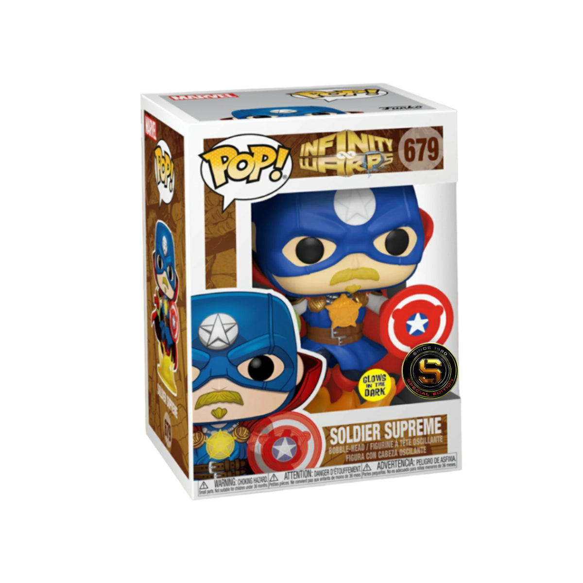 FUNKO POP MARVEL INFINITY WARPS SOLDIER SUPREME 679 EDICION ESPECIAL BRILLA EN LA OBSCURIDAD EXCLUSIVO SAHARIS