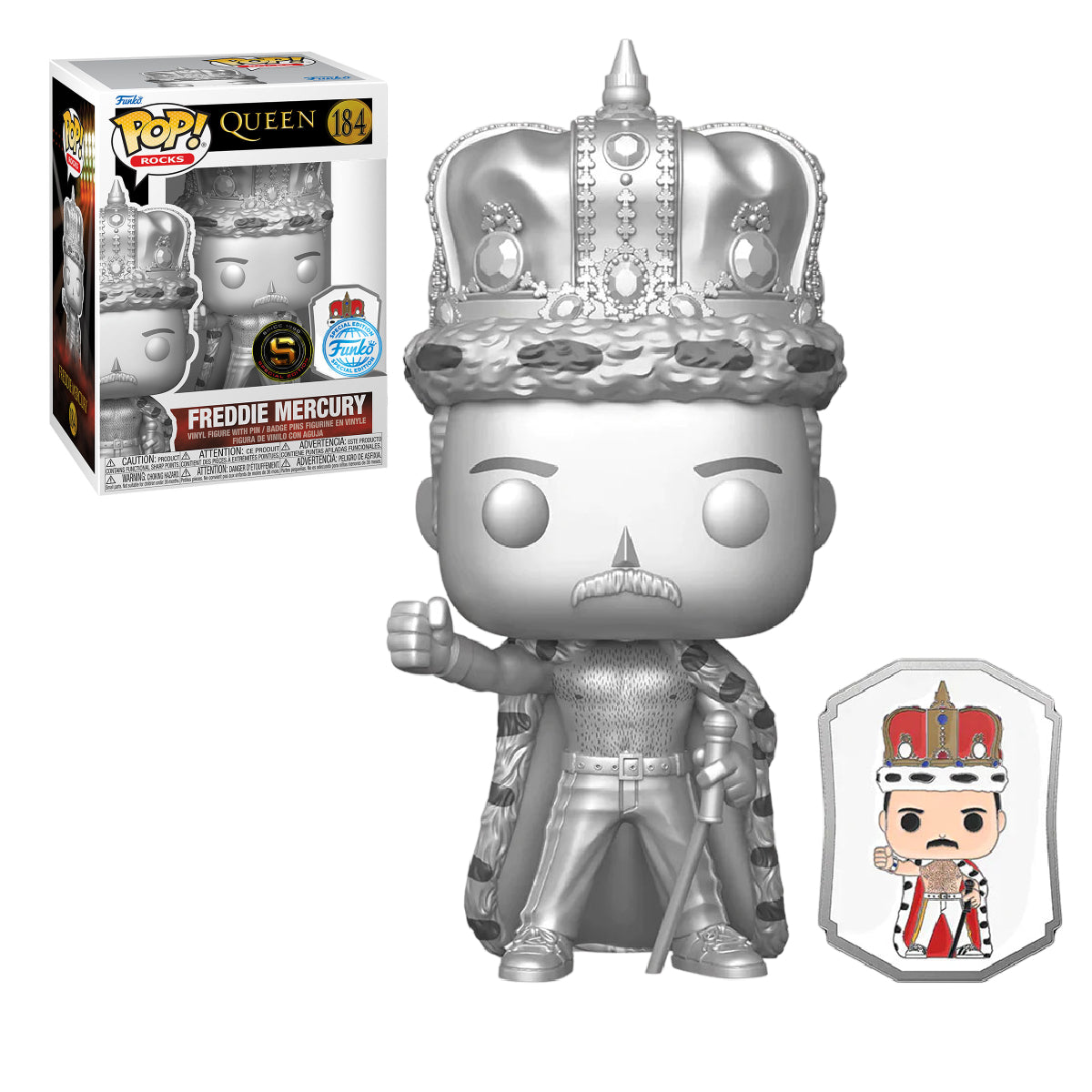 FUNKO POP ROCKS QUEEN FREDDIE MERCURY KING PLATINUM W/PIN 184 EXCLUSIVO SAHARIS