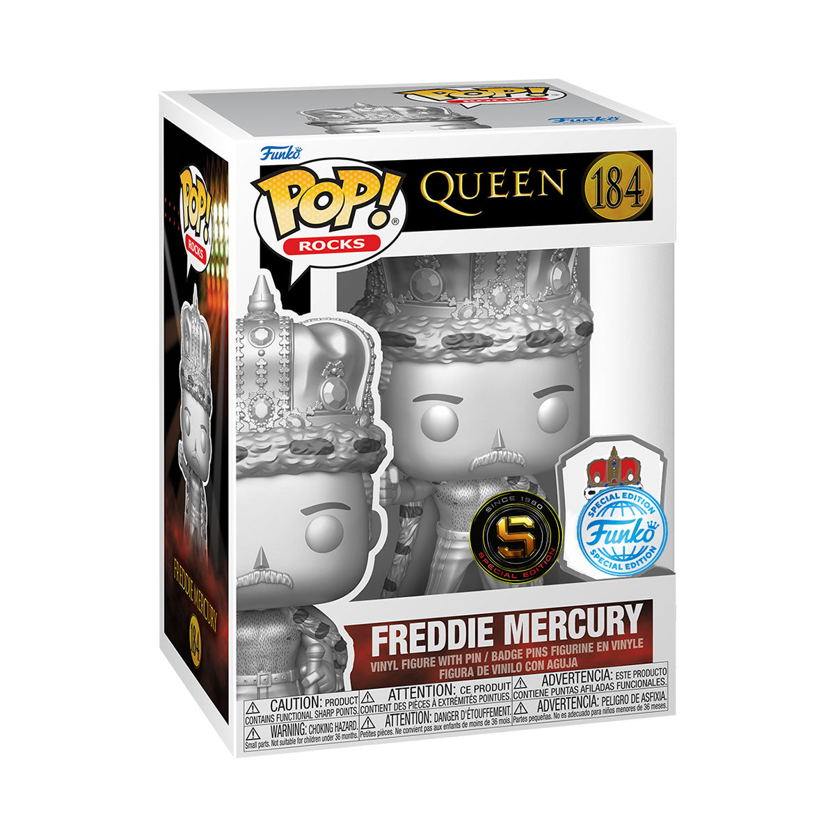 FUNKO POP ROCKS QUEEN FREDDIE MERCURY KING PLATINUM W/PIN 184 EXCLUSIVO SAHARIS