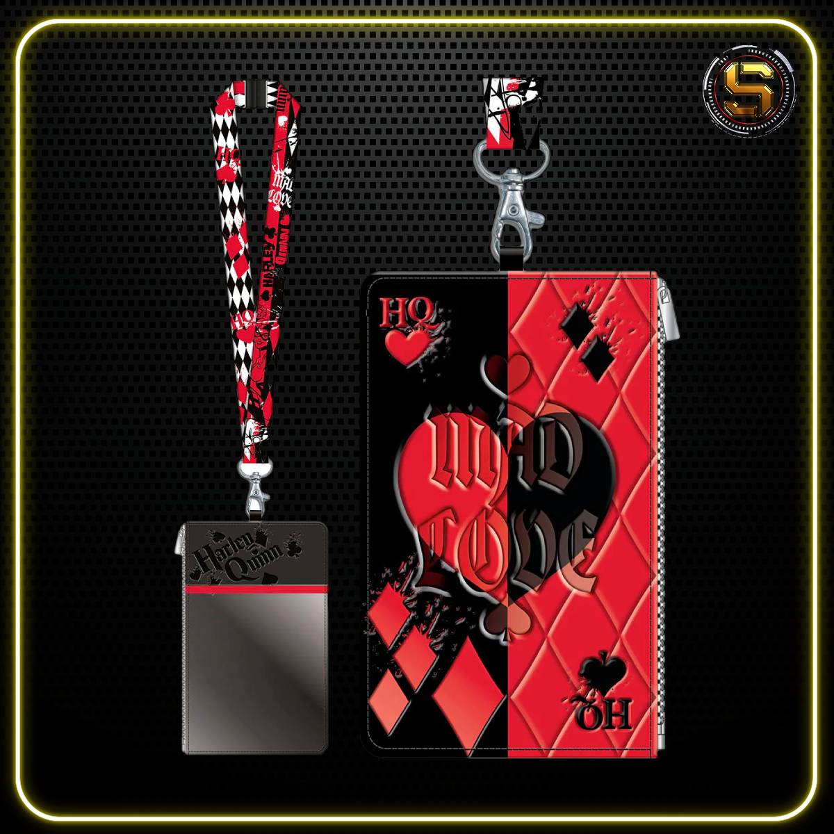 MONOGRAM DC BATMAN HARLEY QUINN DELUXE LANYARD W/PASSPORT HOLDER